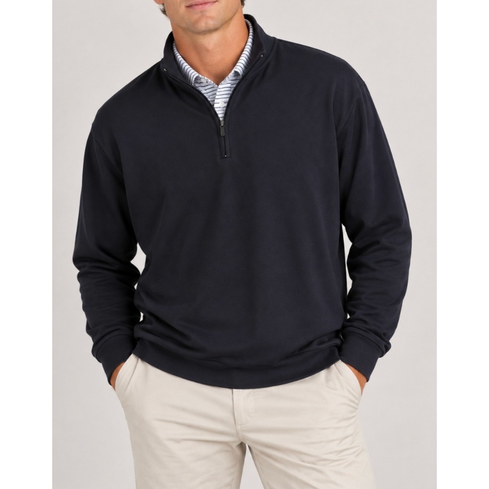 Peter Millar Black Pima Cotton Quarter Zip Pullover Mens XL Mock Neck Sweater